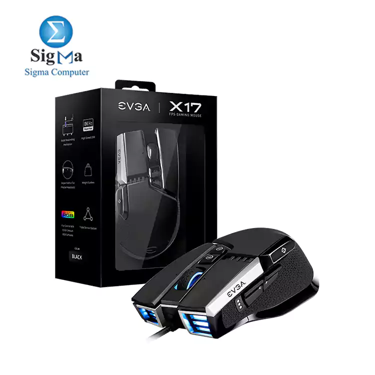 EVGA X17 Gaming Mouse  Wired  Black  Customizable  16 000 DPI  5 Profiles  10 Buttons  Ergonomic 