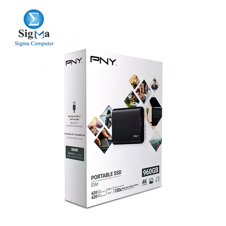 PNY Elite 960GB USB 3.1 Gen 1 Portable Solid State Drive  SSD 