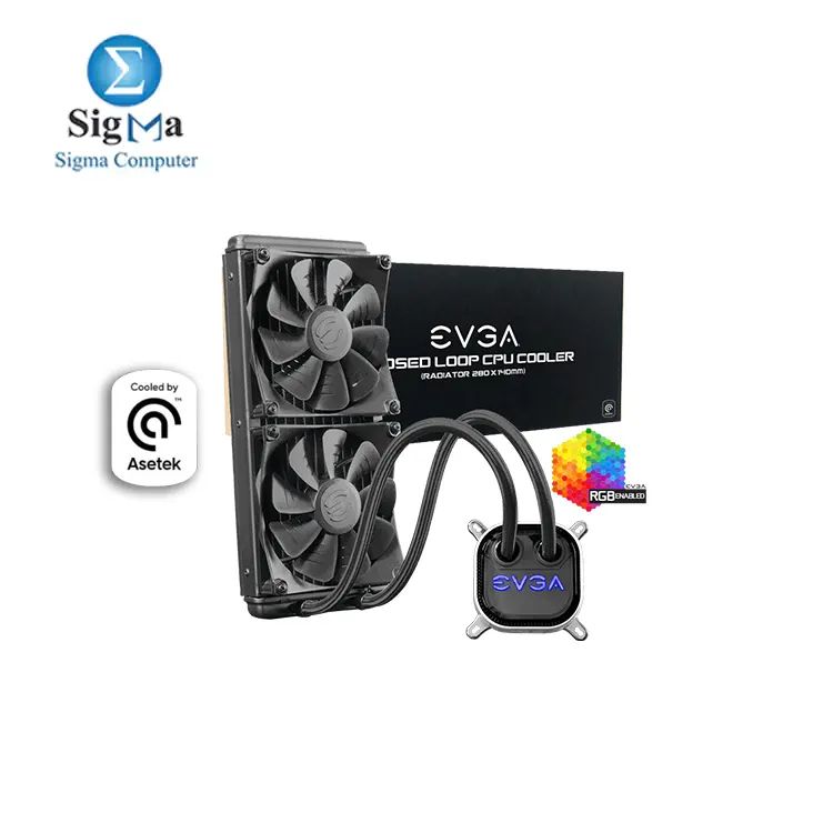 EVGA CLC 280mm RGB Pump only premium Liquid Cooler 2x FX13 140mm PWM Fans, Intel, AMD 