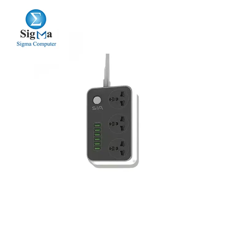  SIA Power Strip  6 USB-A Ports  3 Power Sockets  Black and White - SI-PS001G