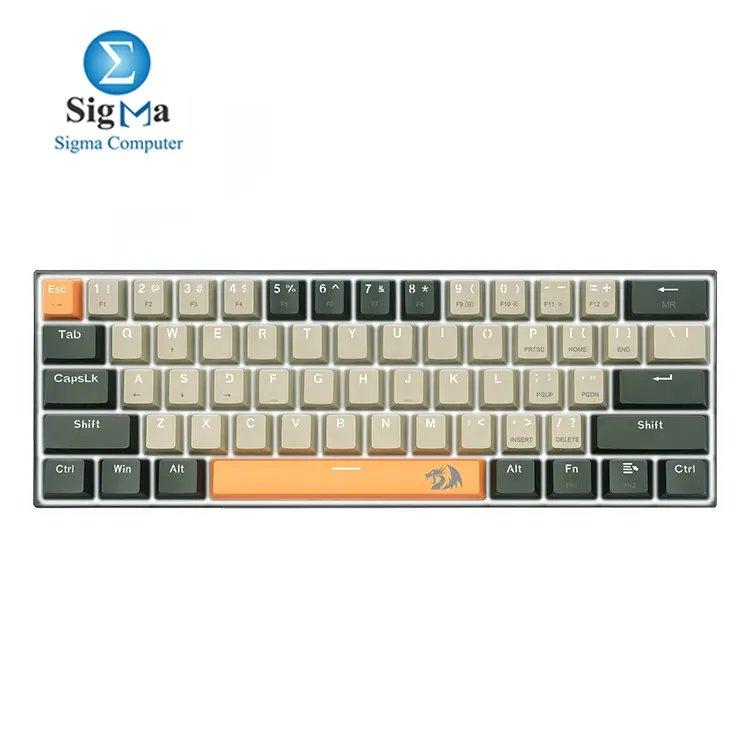 Redragon Lakshmi K606-OG GY BK Red Switch Wired Mechanical Gaming Keyboard full anti-ghosting, USB wired connection, and 61 keys, compatible with Windows, Mac, and Linux. - Main view