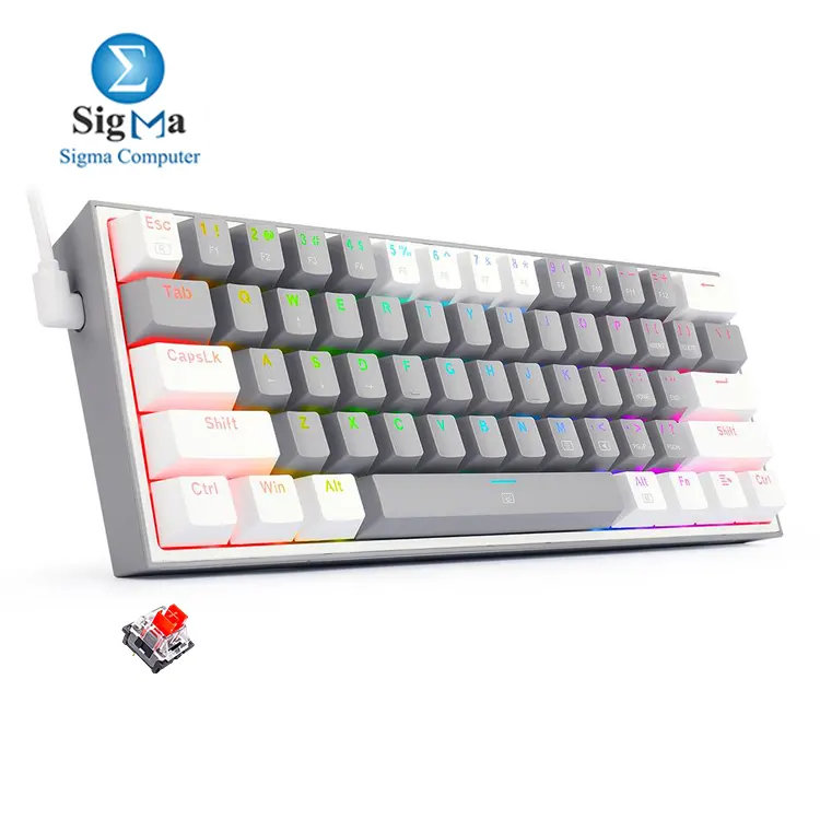 REDRAGON K617 Fizz Grey&White RGB 60%  Mechanical Keyboard – Red Switches - Main view