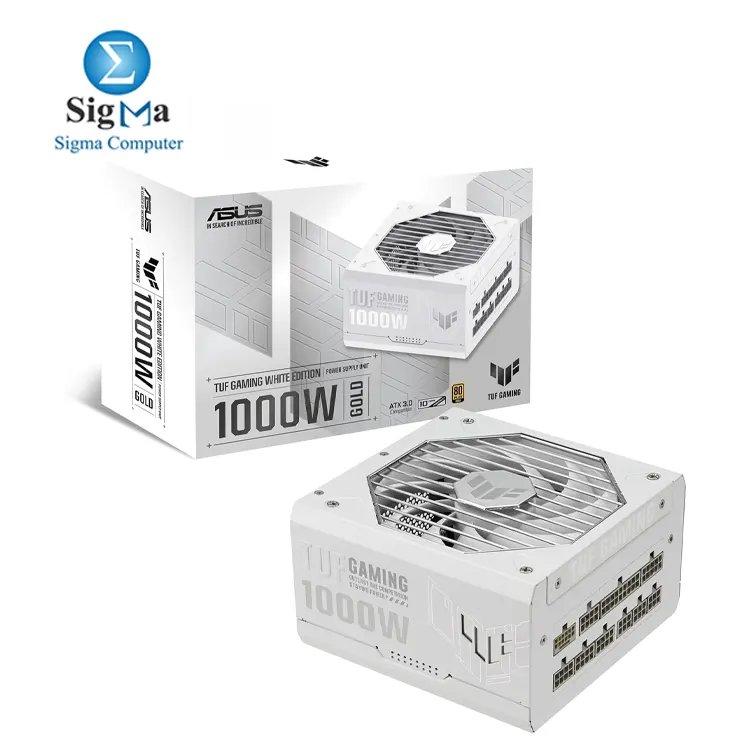 ASUS TUF-GAMING-1000G-WHITE – 1000W 80+ Gold, ATX 3.1, PCIe 5.1 ready, fully modular, military-grade components, dual ball bearing fan - Main view