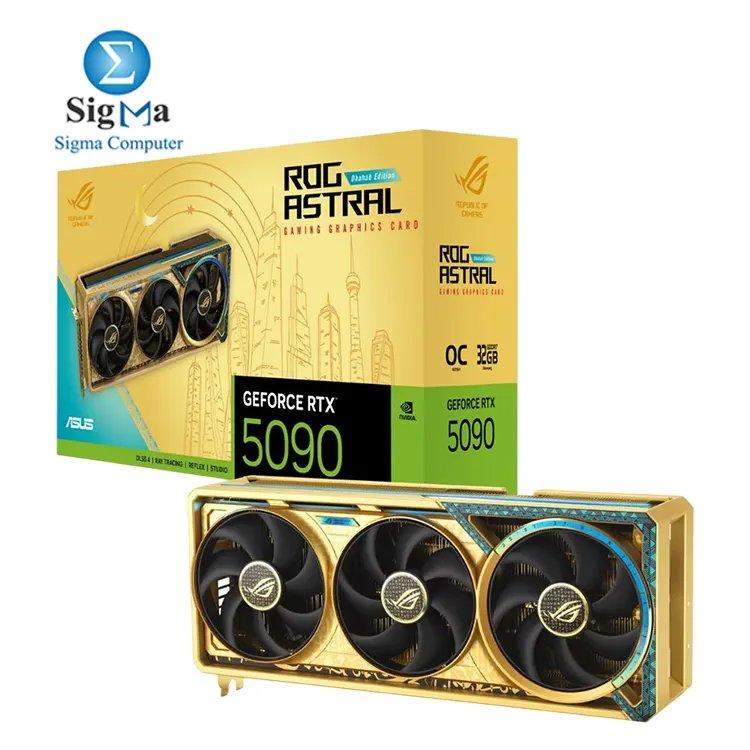 ASUS ROG Astral GeForce RTX™ 5090 Dhahab OC Edition – 32GB GDDR7, 21760 CUDA Cores, 2610MHz Boost, PCIe 5.0, 512-bit, 1000W PSU, ARGB, 3.8-slot - Main view