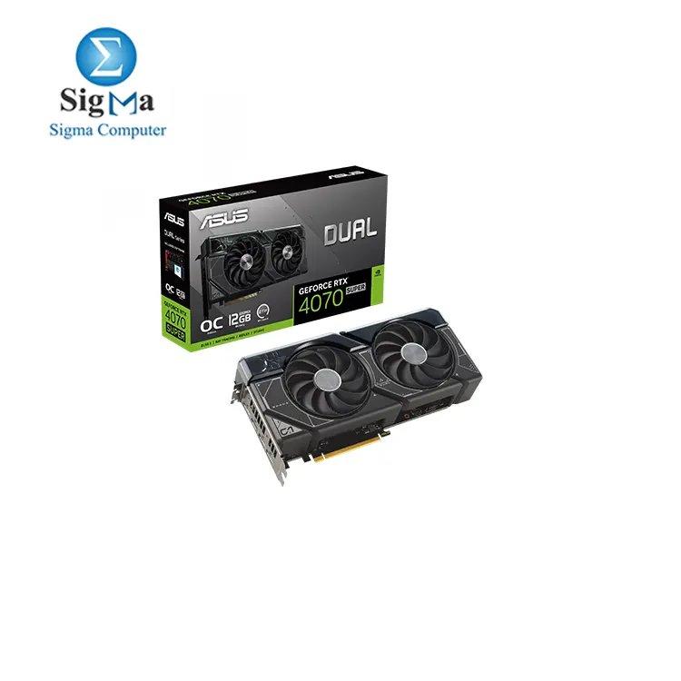 ASUS Dual GeForce RTX™ 4070 SUPER OC Edition 12GB GDDR6X (PCIe 4.0, 12GB GDDR6X, DLSS 3, HDMI 2.1a, DisplayPort 1.4a, 2.5-slot design, Axial-tech fan design, 0dB technology - Main view