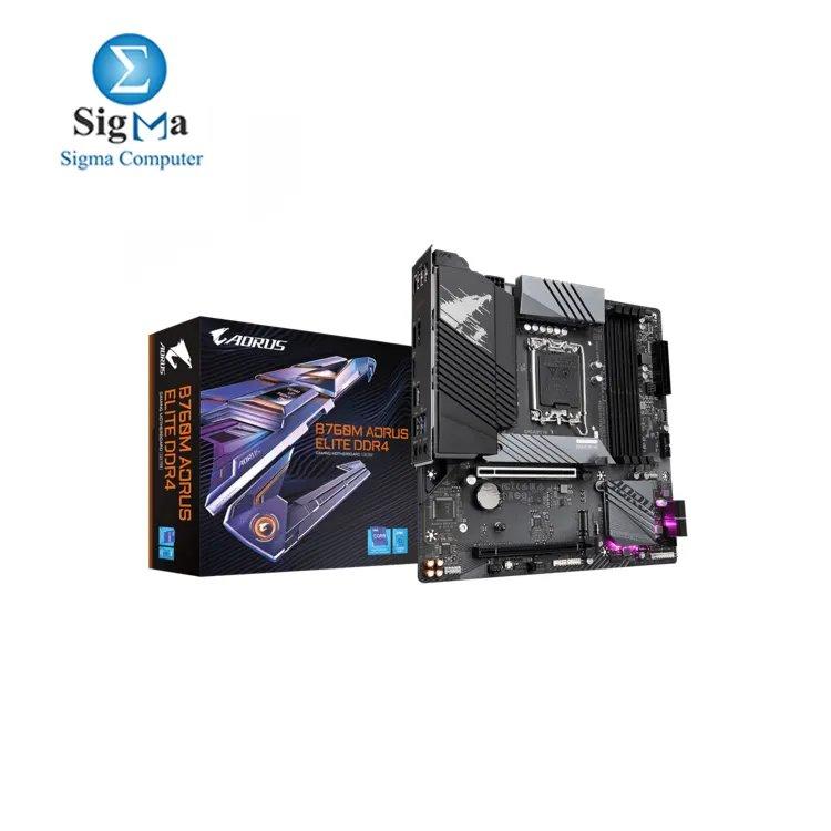 GIGABYTE B760M AORUS ELITE DDR4 Intel LGA 1700 m-ATX Motherboard, 4x DDR4 ~128GB, 2x PCI-E x16, 2x M.2, 4x SATA, 4x USB 3.2, 1x USB-C, 4x USB 2.0 - Main view