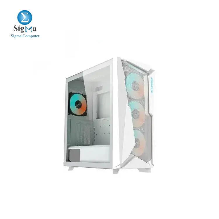 GIGABYTE C301 Glass White - White Mid Tower PC Gaming Case, Tempered Glass, USB Type-C, 4X ARBG Fans Included (GB-C301GW) - Main view