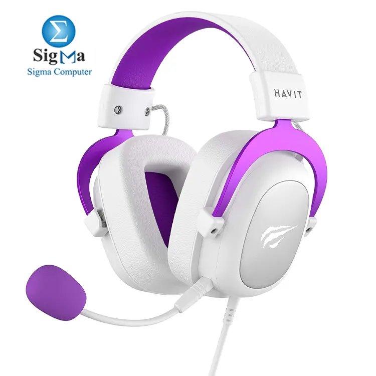 HAVIT HV-H2002d Purple And White 53mm drivers, 3.5mm jack, 64Ω impedance, 110dB sensitivity, built-in mic, compatible with PC, consoles, and mobiles - Main view