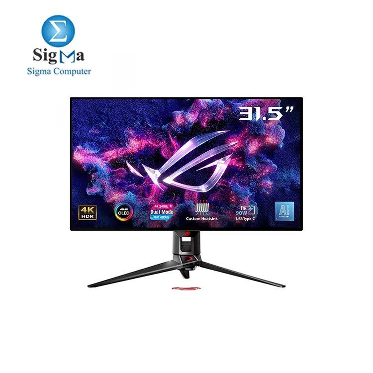 ASUS ROG Swift 32” 4K OLED Gaming Monitor (PG32UCDP) - WOLED, Dual Mode (4K 240Hz, FHD 480Hz), 0.03ms, G-SYNC Compatible, Custom Heatsink, AI Gaming, 99% DCI-P3,True 10-bit, USB-C 90W - Main view