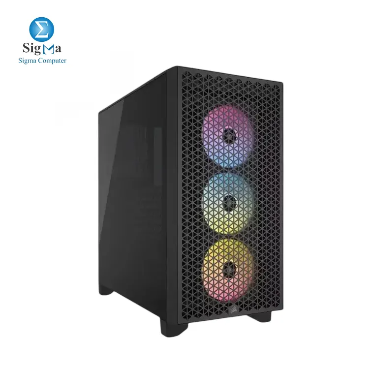 Corsair 3000D RGB AIRFLOW Mid-Tower Case — includes 3 AR120 RGB fans, supports up to 8x120mm fans, 360mm GPU & radiator, tempered glass side panel, and high-airflow front panel. - Main view