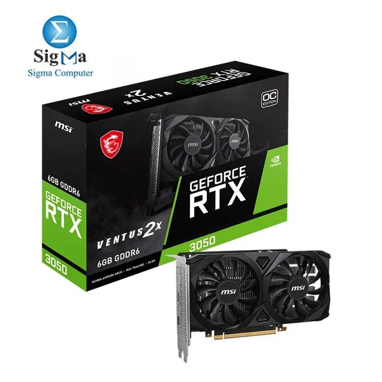 MSI RTX 3050 VENTUS 2X 6G OC – 6GB GDDR6, 1492 MHz Boost, 2304 CUDA Cores, 70W, 1x DP 1.4a, 2x HDMI 2.1 - Main view