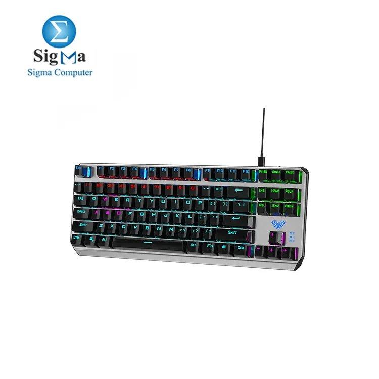 AULA F3087 Mechanical Gaming Keyboard with RGB Rainbow Backlit ABS Keycaps 87 Keys Anti-Ghosting Ergonomic USB Type-C Wired Computer Keyboards for Windows PC (Black Switch, Black) - Main view