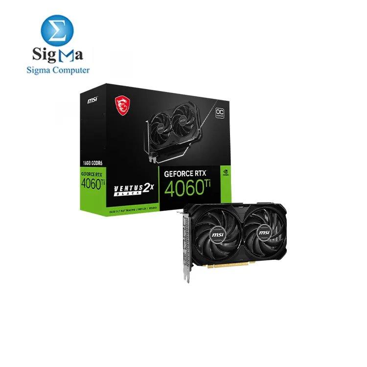 MSI GeForce RTX 4060 Ti Ventus 2X Black 16G OC Graphics Card - RTX 4060 Ti GPU, 16GB GDDR6 (18Gbps/128-bit), PCIe 4.0-2 x TORX Fan 4.0 - HDMI 2.1a, DisplayPort 1.4a - Main view