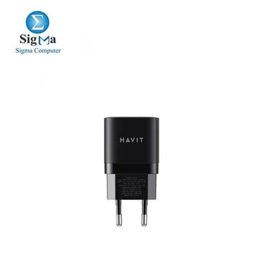 HAVIT CHARGE UC30 Wall Charger 33W Dual Ports( PD 30W,USB-A 18W) Support (PPS/PD3.0),EU Black - View 1
