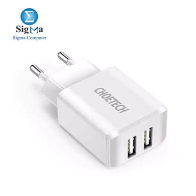 CHOETECH Charger USB Fast Charging 2 Port 2A EU Plug - C0030EU-WH - View 1