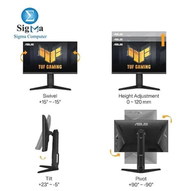 ASUS TUF Gaming VG249QL3A: 23.8-Inch Full HD IPS, 180Hz, 1ms GTG, FreeSync Premium, ELMB, 99% sRGB, 350cd/m², HDMI & DisplayPort, ergonomic stand. - View 5