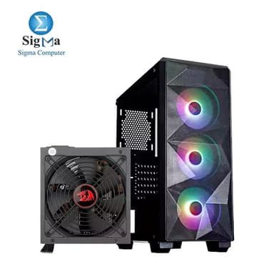 Redragon GC-510 Grindor Side Glass Temp Black+ power supply 600W - View 1