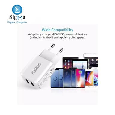CHOETECH Charger USB Fast Charging 2 Port 2A EU Plug - C0030EU-WH - View 2
