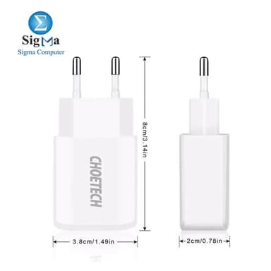 CHOETECH Charger USB Fast Charging 2 Port 2A EU Plug - C0030EU-WH - View 3