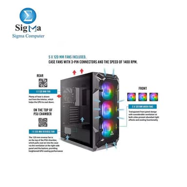 Antec Dark League DF600-RGB FLUX, FLUX Platform, 3 x 120 mm ARGB, 1 x 120 mm Reverse & 1 x 120 mm Fans Included - View 3