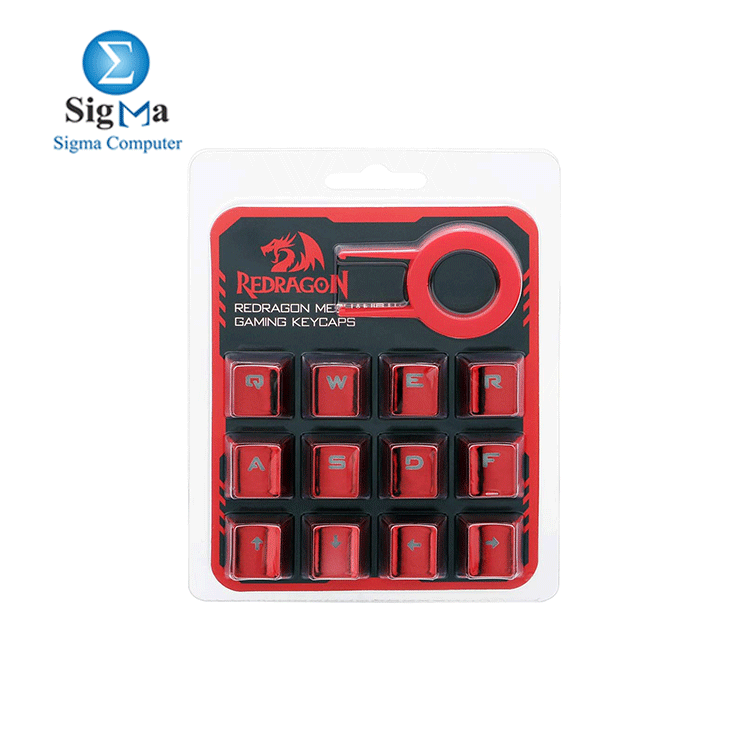 Redragon A103R 12 Keys Double Shot Injection Backlit Metallic Electroplated Red Color Keycaps for Mechanical Switch Keyboards with Key Puller