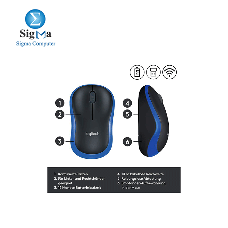 Logitech Wireless Mouse M185 features 1000 DPI optical tracking  3 buttons  12-month battery life  2.4 GHz wireless connectivity  and compatibility with Windows  macOS  ChromeOS  and Linux 910-002239