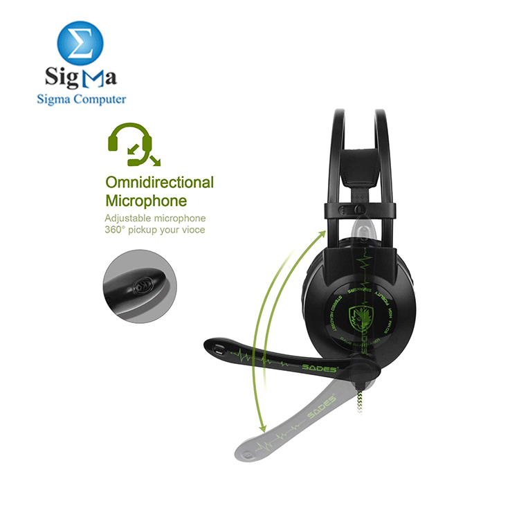 Sades SA801 Over-Ear Stereo Gaming Headset with Microphone Black Green