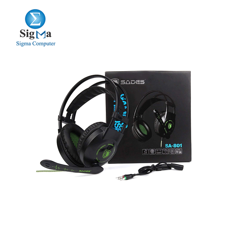 Sades SA801 Over-Ear Stereo Gaming Headset with Microphone Black Green