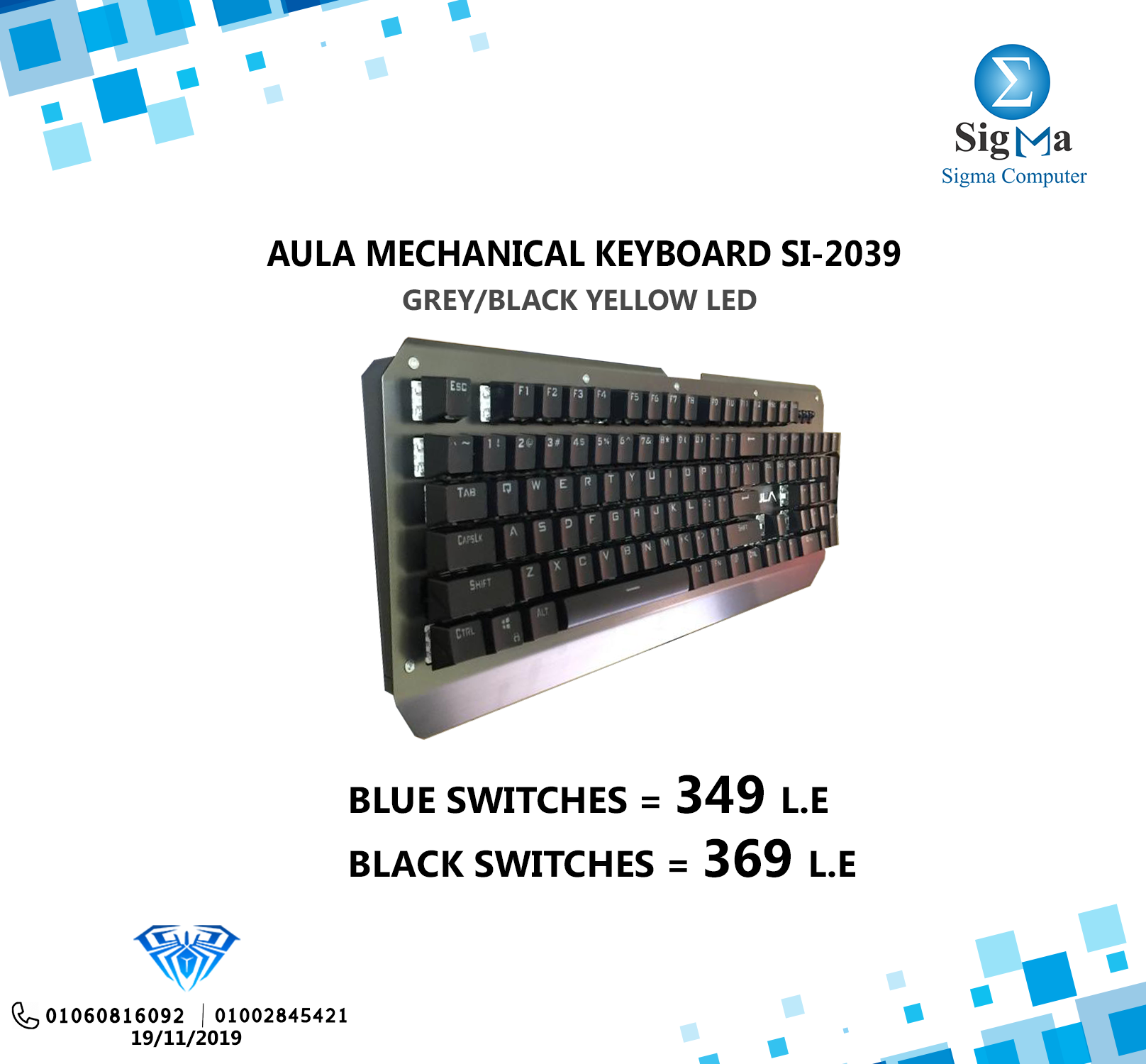 KEYBOARD AULA MECHANCAIL SI-2039 GRAY/BLACK  BLACK SWITCH YELLOW LIGHT