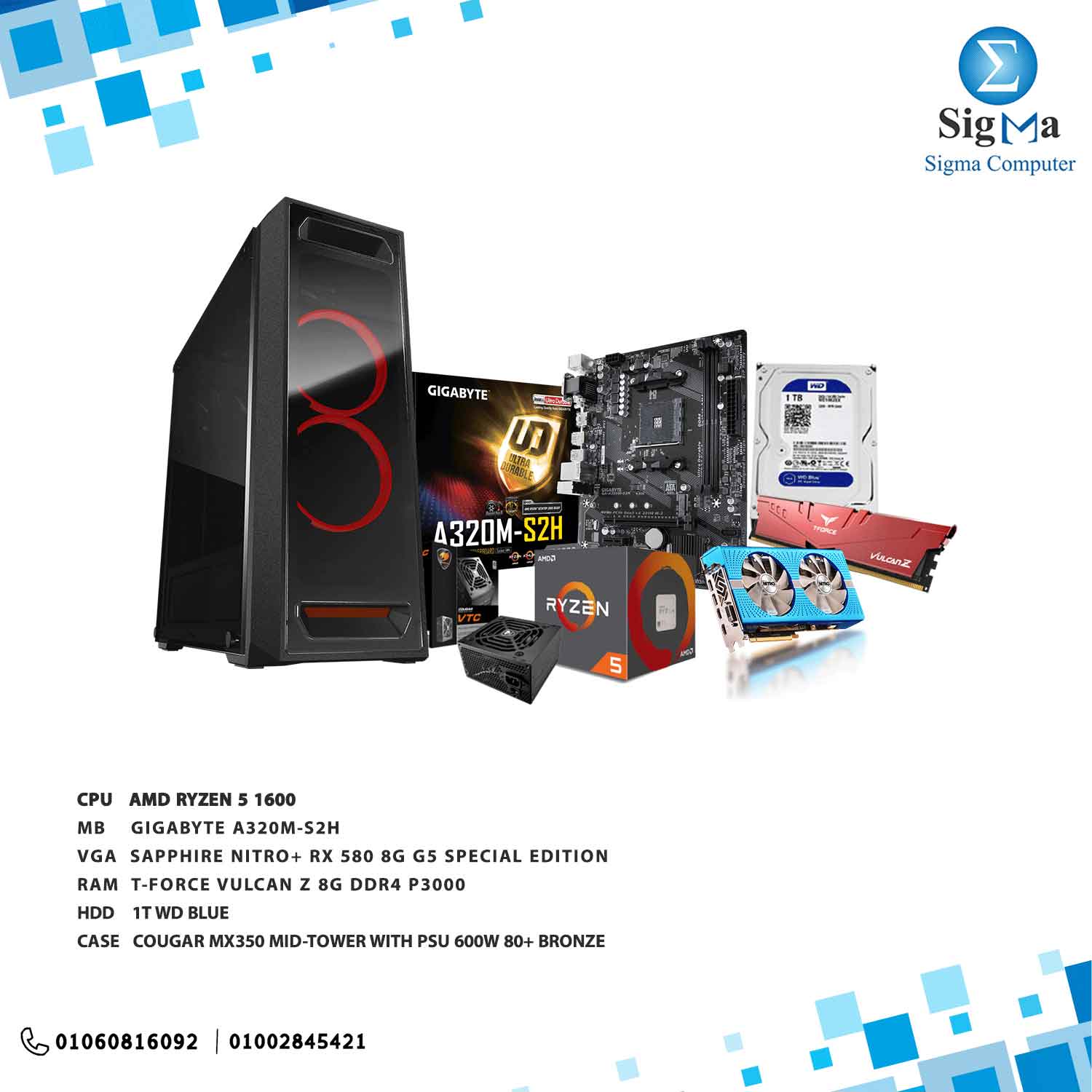 Bundle  gigabyte a320m-s2h With Ryzen 1600   10700