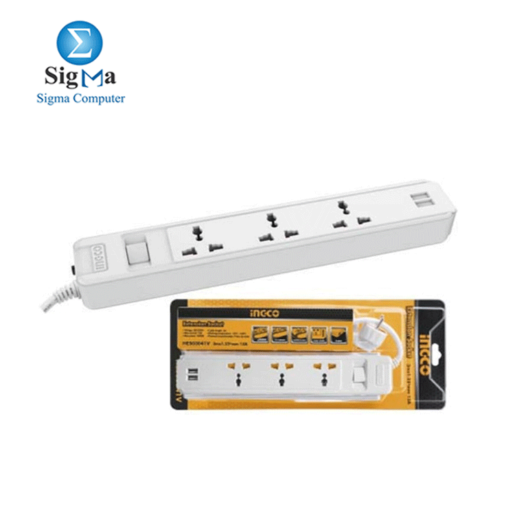 Ingco HES13041VSB Power Strip - 3 Socket - 3M - 13A