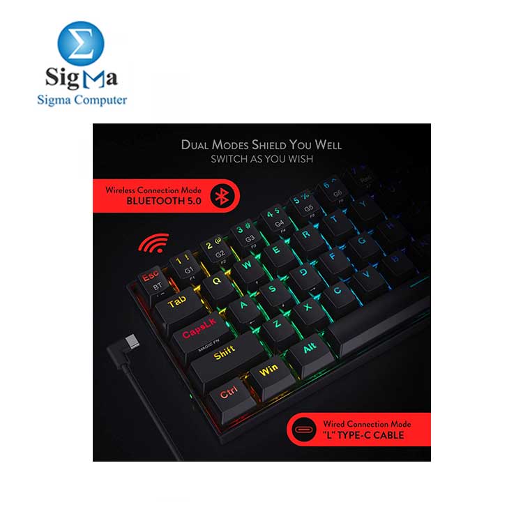 Redragon K530 Compact RGB Wireless Mechanical Keyboard, 61 Keys TKL Designed 5.0 Bluetooth Gaming Keyboard