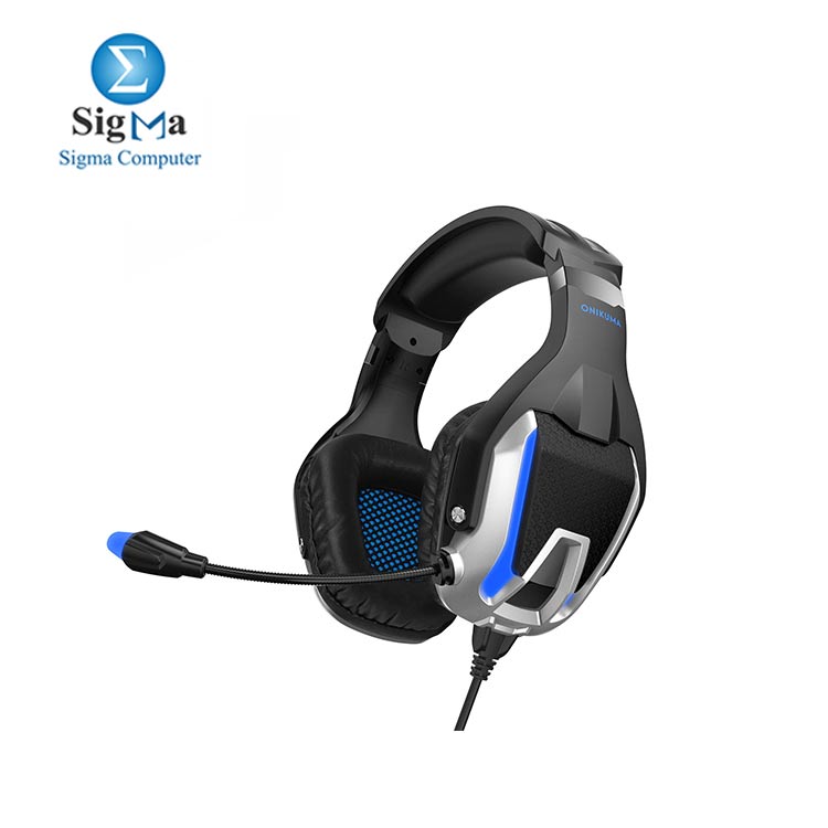 ONIKUMA K12 Stereo Gaming Headset for PC, Consoles and Mobiles with LED Light (Black/Blue)