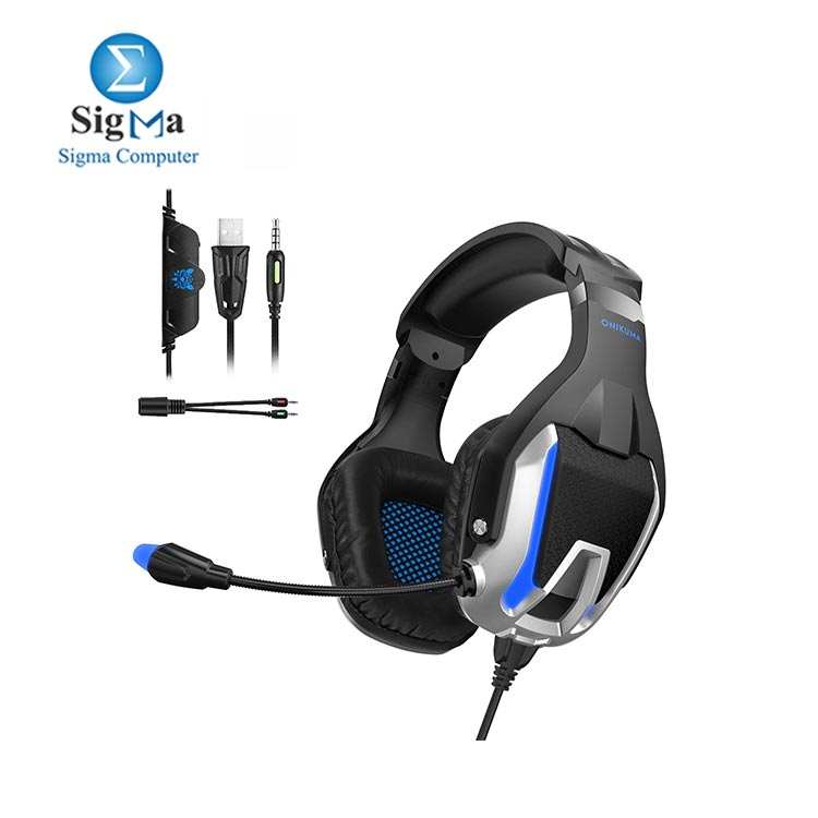 ONIKUMA K12 Stereo Gaming Headset for PC  Consoles and Mobiles with LED Light  Black Blue 