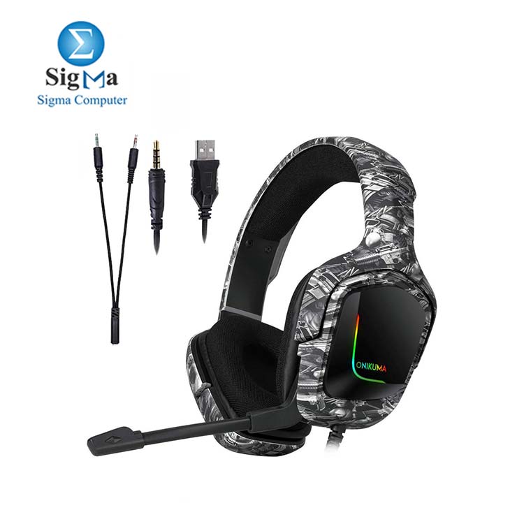 Onikuma K20 Camo Grey Gaming Headset with Surround Sound