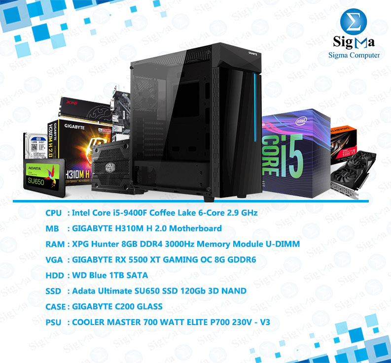 BUNDLE ( Intel Core i5-9400F - H310M H 2.0 -  RX 5500 XT GAMING OC 8G - 1TB - 120GB SSD - C200 GLASS - CM PSU 700W ELITE )