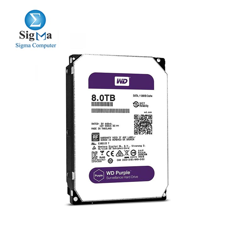 Western Digital 8TB Surveillance Hard Disk Drive - 5400 RPM Class SATA 6 Gb s 128MB Cache 3.5 Inch - WD80PURZ - Purple