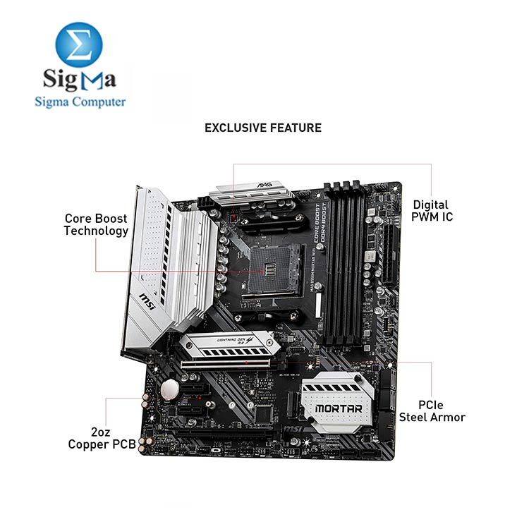 MSI MAG B550M Mortar WiFi Gaming Motherboard (AMD AM4, DDR4, PCIe 4.0)