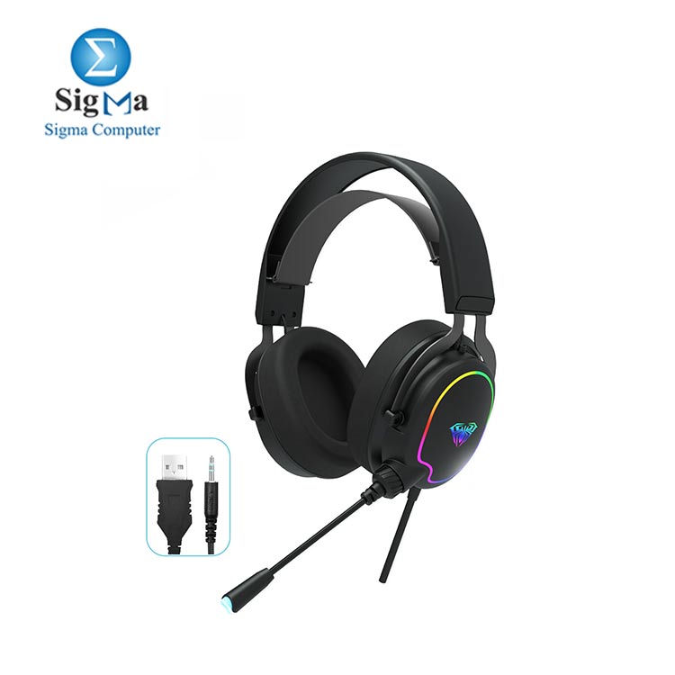 AULA F606 Gaming Headset RGB Lightweight Design Anti- static Microphone