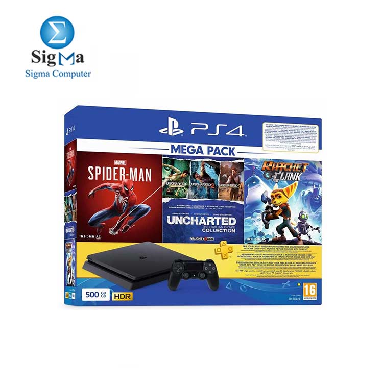 Sony PlayStation 4 Slim with 3 Games and PlayStation Plus 90 Days Subscription, 500GB, Jet Black