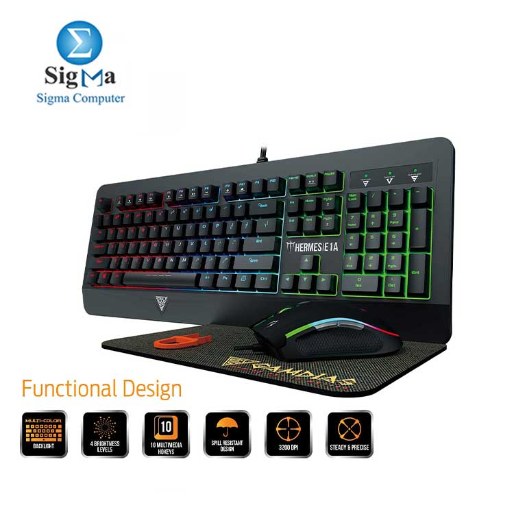 GAMDIAS Hermes E1A Mechanical Gaming Keyboard  Spill Resistant with Zeus E2 Optical Mouse and NYX E1 Mouse Mat