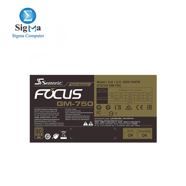 Seasonic FOCUS GM-750, 750W 80+ Gold, Semi-Modular