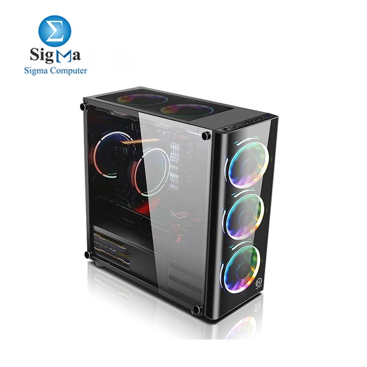 Thermaltake Tt Voyager V3 ATX mid-tower gaming RGB 3 FAN chassis tempered glass side mirror panel + PSU  600W