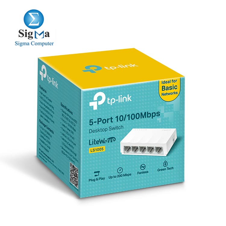 TP-LINK LS1005 5-Port Desktop/Wallmount 10/100Mpbs Network/Ethernet Switch, Ethernet SPLITTER, Plastic Case