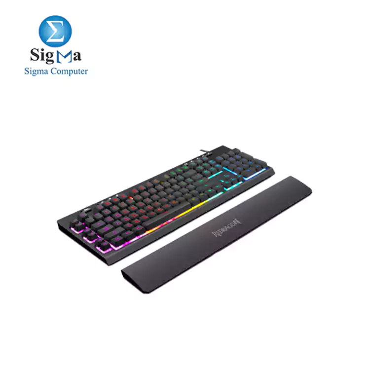 Redragon K512 SHIVA RGB Membrane Gaming Keyboard with Multimedia Keys, 6 Extra On-Board Macro Keys, Dedicated Media Control, Detachable Wrist Rest