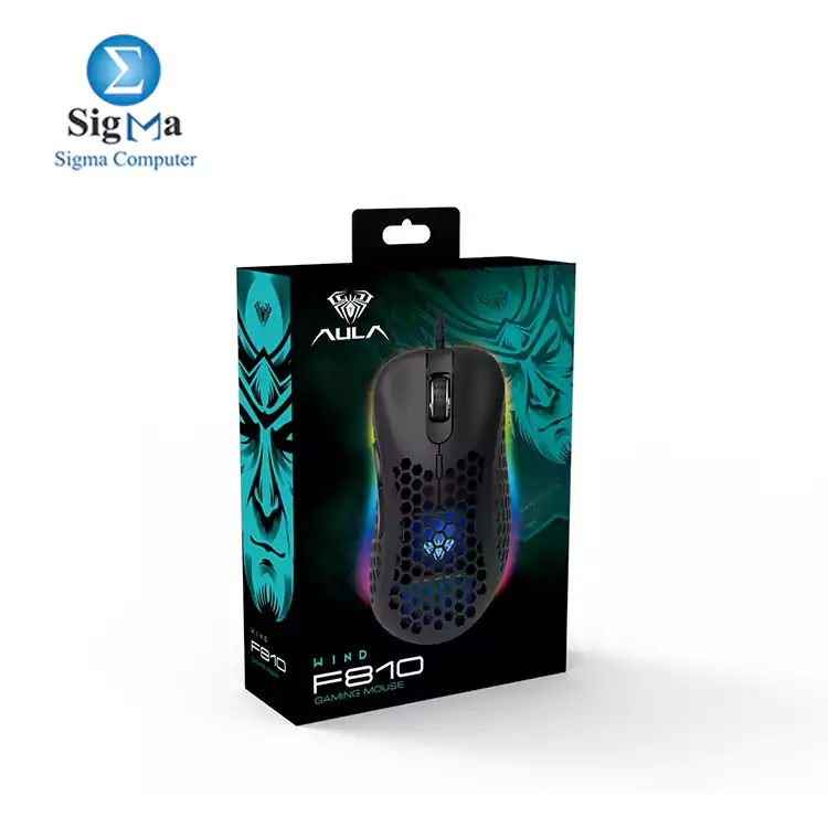 AULA F810 Wired Gaming Mouse, 6400 dpi, 6 Keys Custom Programable, Backlit RGB LED, Ergonomic Right Hand USB Optical Game Mice