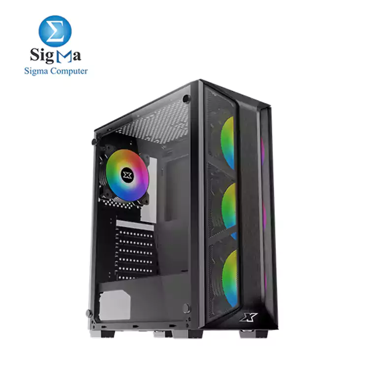 XIGMATEK TRIO GAMING MID TOWER CASE ATX USB3.0x1 USB2.0x2 Meshed Grill FP Left TG 4PCS X20F Fan+X-POWER 600W 80 PLUS PSU