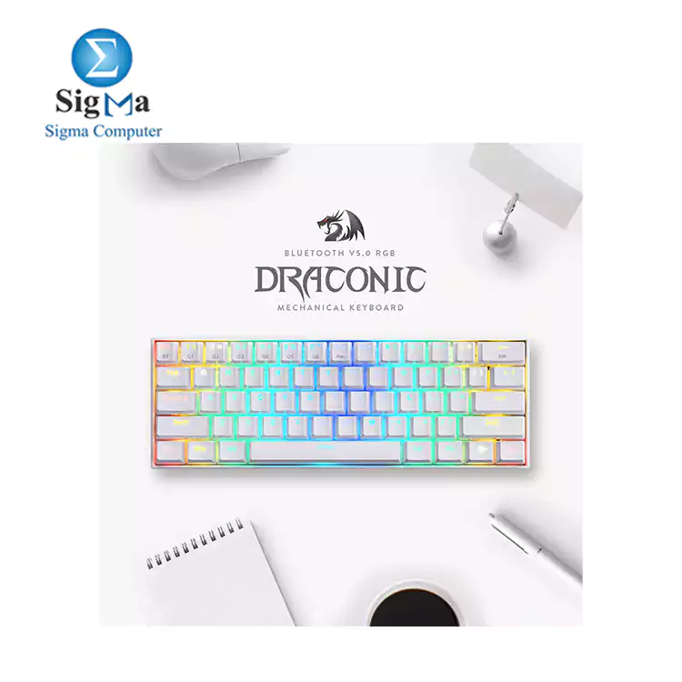 Redragon K530W Draconic RGB Wireless Mechanical Keyboard-BROWEN SWITCH-WHITE