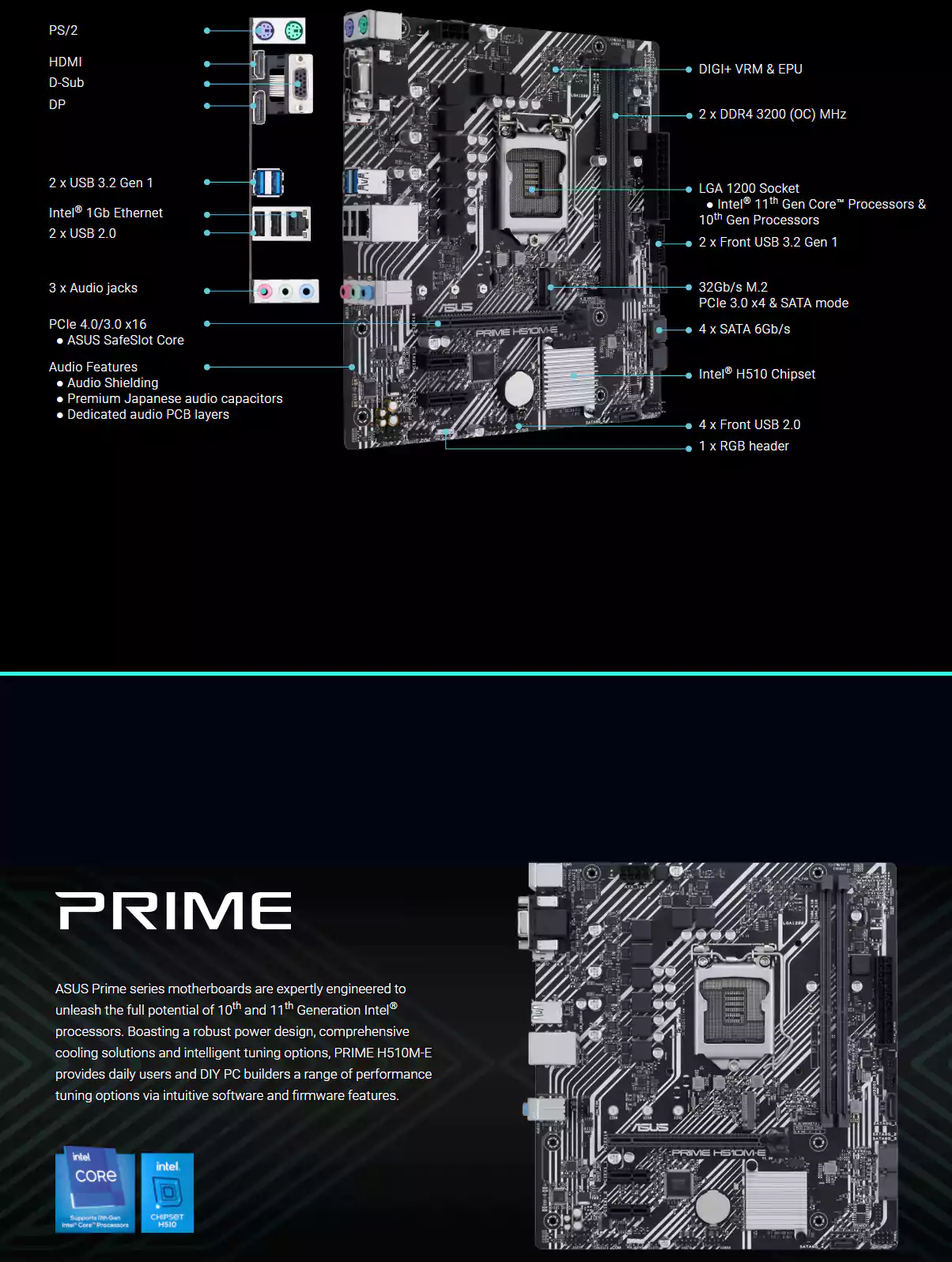 ASUS INTEL PRIME H510M-E micro ATX MOTHERBOARD | 1650 EGP