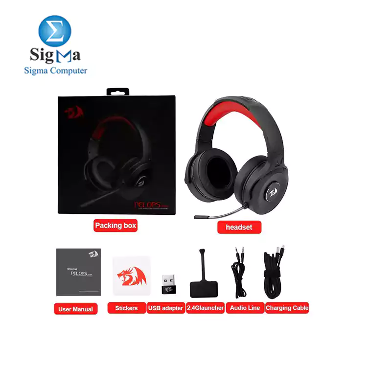 Redragon H818 PRO RGB PELOPS Pro Wireless / AUX Virtual 7.1 Surround Gaming Headset -12 Hour - Lightweight for PC , PS4/5 , XBOX and Smartphone